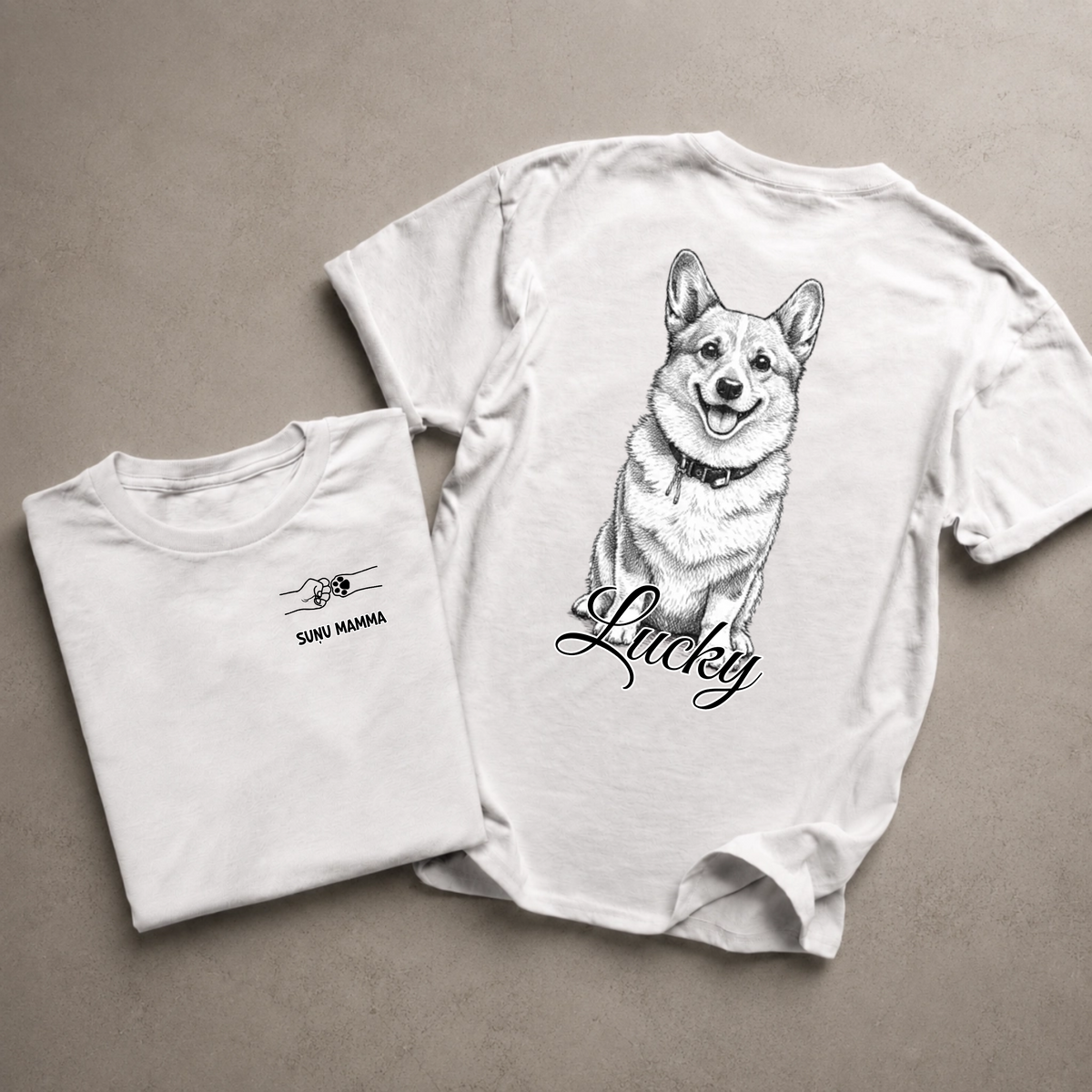T-krekls ar suni – suņu mamma/suņu tētis – Personalizēts #812 [PC-MOCKUP:cmut6m0sr0001pi0tsk8z2mlc:845795cfe90b67301748f0cc:845795cfe90b67301748f0cc391dd92a42476f5099c01c45d183257572efa089]